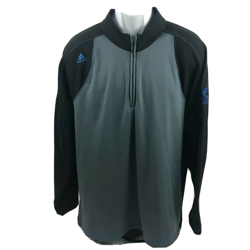 Adidas Mens Black Gray Sweatshirt Size 2XL Pullover Jacket 1/4 Zip Club Logo - Picture 1 of 6